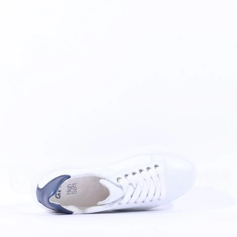 Women Ara Monaco Platform Laced Trainer - White Navy