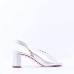 Women Unisa Mondy Block Heel Slingback Peeptoe - Silver Leather