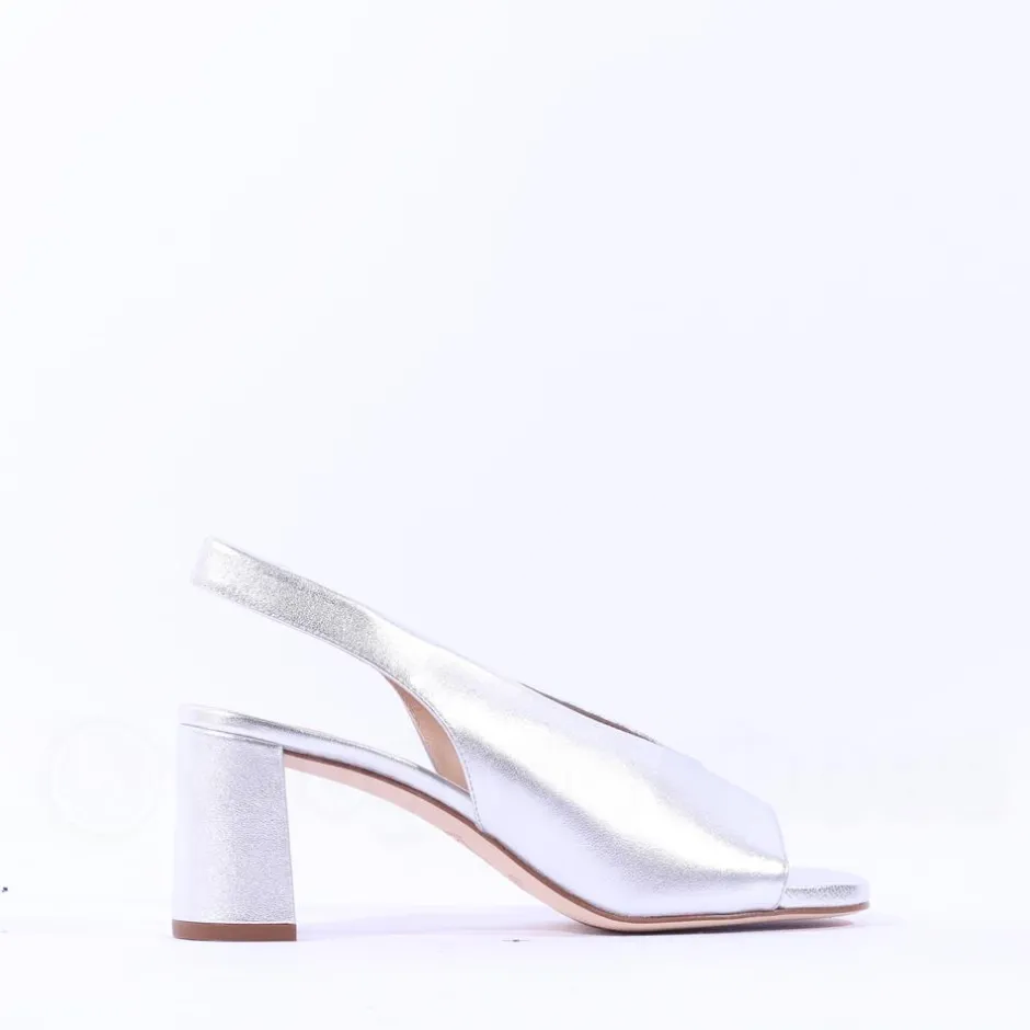 Women Unisa Mondy Block Heel Slingback Peeptoe - Silver Leather