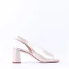 Women Unisa Mondy Block Heel Slingback Peeptoe - Gold Leather