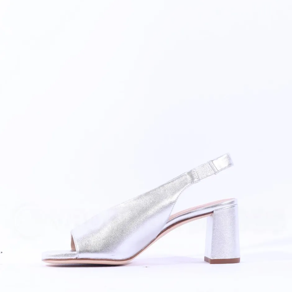 Women Unisa Mondy Block Heel Slingback Peeptoe - Silver Leather