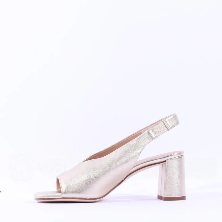 Women Unisa Mondy Block Heel Slingback Peeptoe - Gold Leather