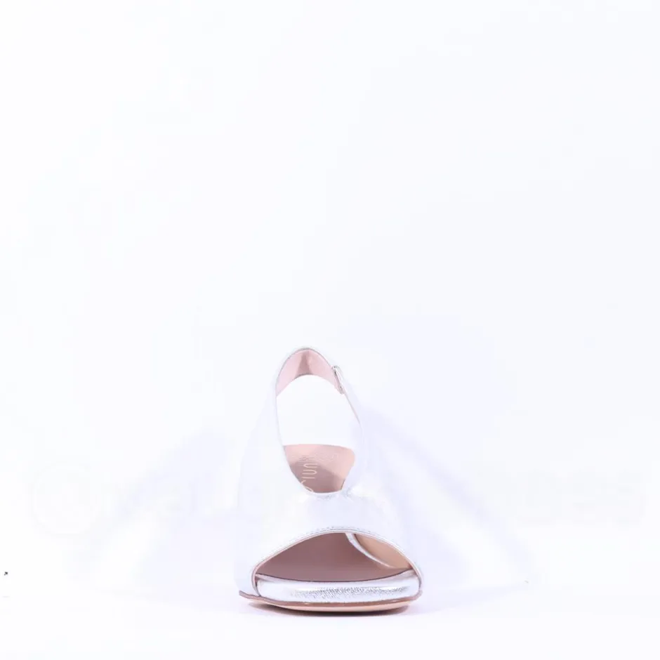 Women Unisa Mondy Block Heel Slingback Peeptoe - Silver Leather
