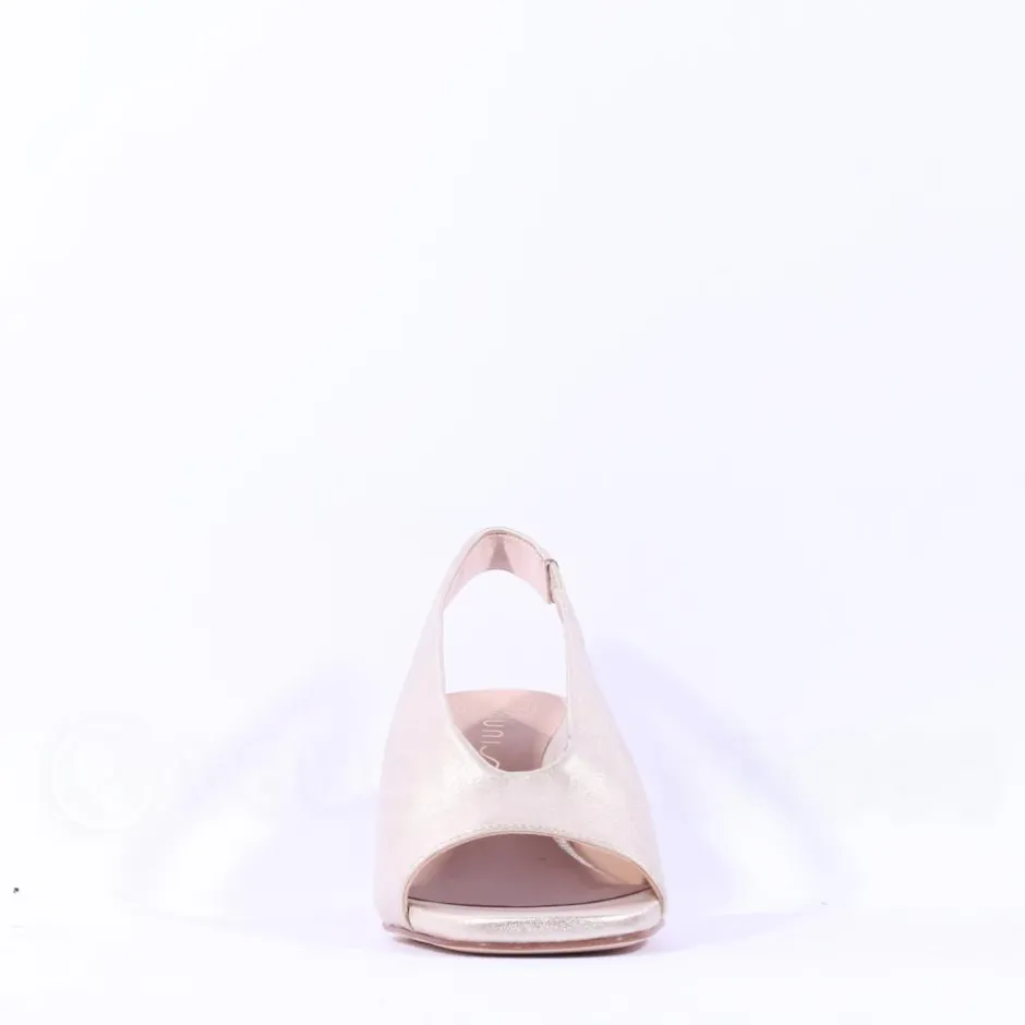 Women Unisa Mondy Block Heel Slingback Peeptoe - Gold Leather