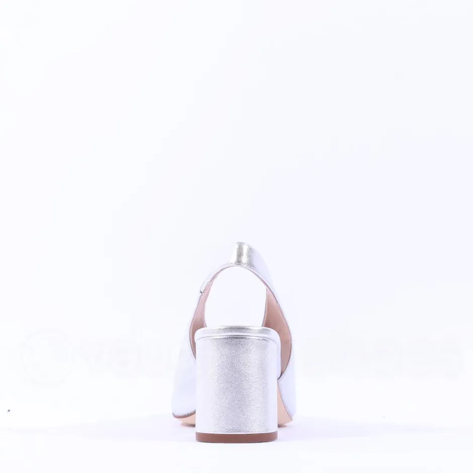 Women Unisa Mondy Block Heel Slingback Peeptoe - Silver Leather