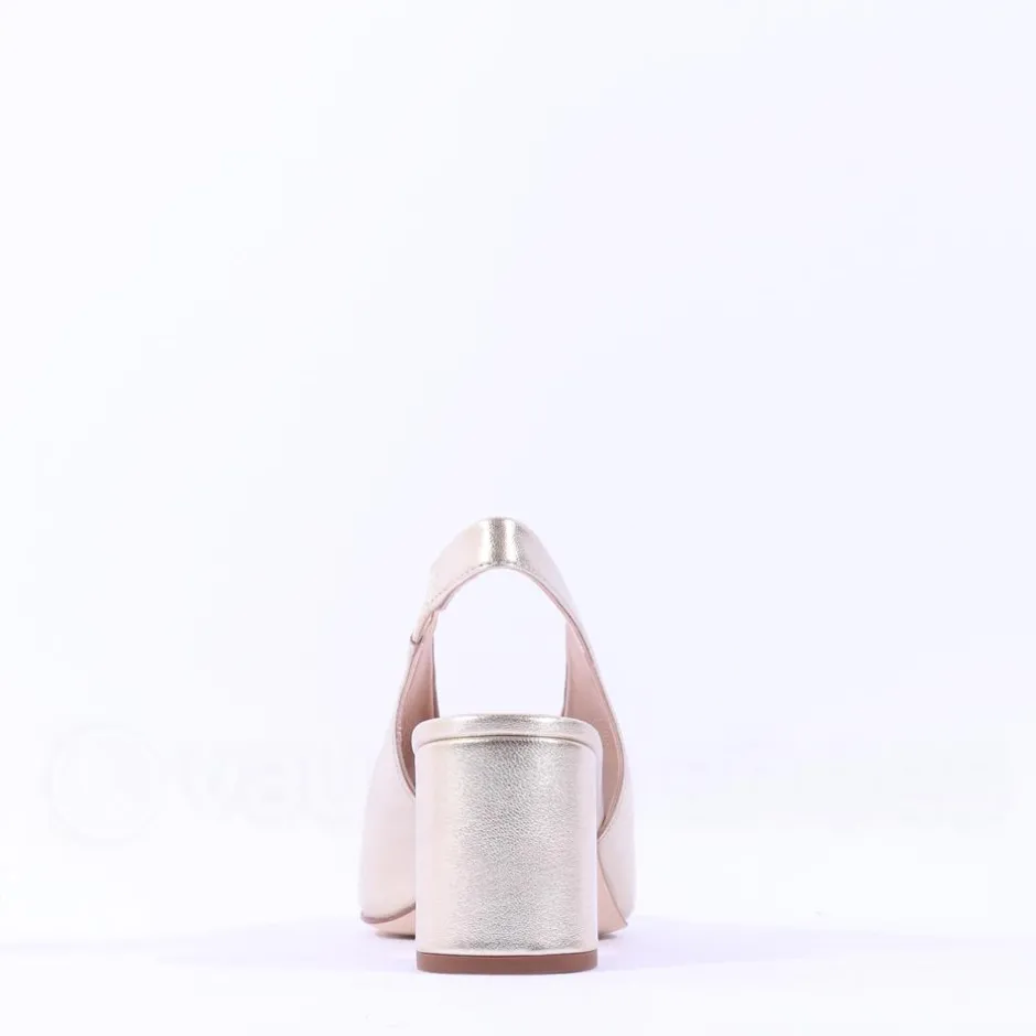 Women Unisa Mondy Block Heel Slingback Peeptoe - Gold Leather