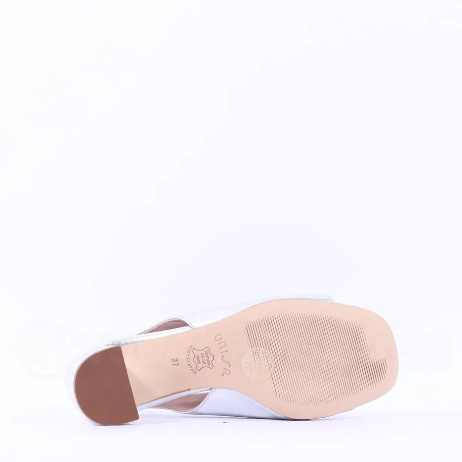 Women Unisa Mondy Block Heel Slingback Peeptoe - Silver Leather