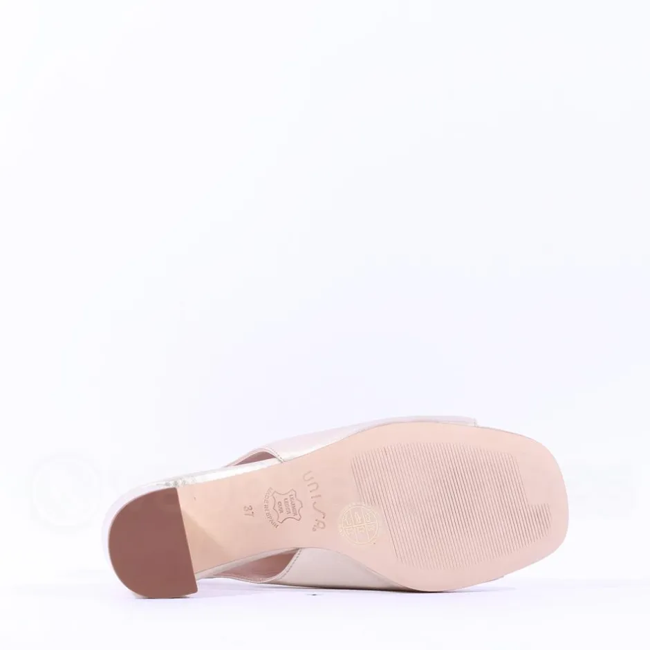 Women Unisa Mondy Block Heel Slingback Peeptoe - Gold Leather