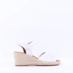 Women Gabor Moon Cross Espadrille Wedge Sandal - White Leather