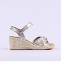 Women Gabor Moon Cross Espadrille Wedge Sandal - Gold Leather