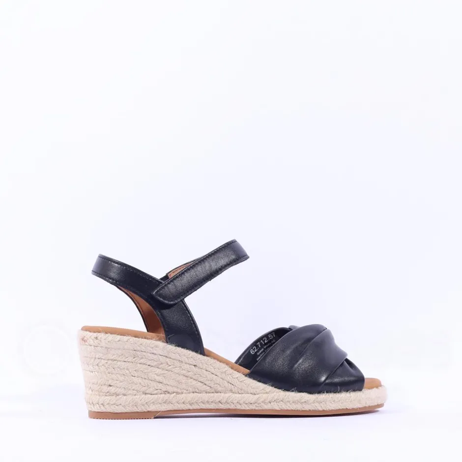 Women Gabor Moon Cross Espadrille Wedge Sandal - Black Leather
