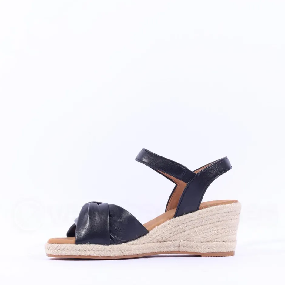 Women Gabor Moon Cross Espadrille Wedge Sandal - Black Leather