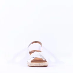 Women Gabor Moon Cross Espadrille Wedge Sandal - White Leather