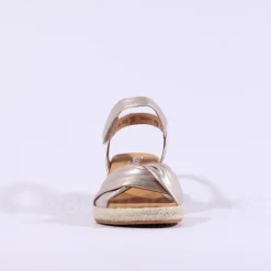 Women Gabor Moon Cross Espadrille Wedge Sandal - Gold Leather