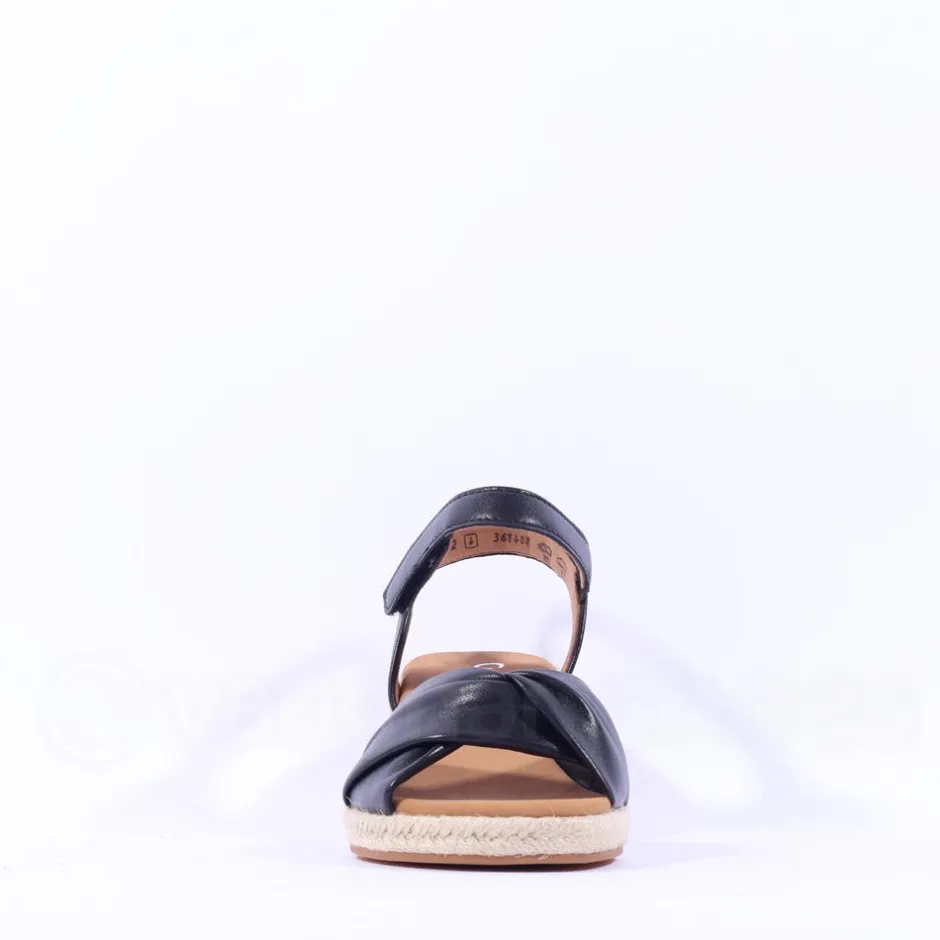 Women Gabor Moon Cross Espadrille Wedge Sandal - Black Leather