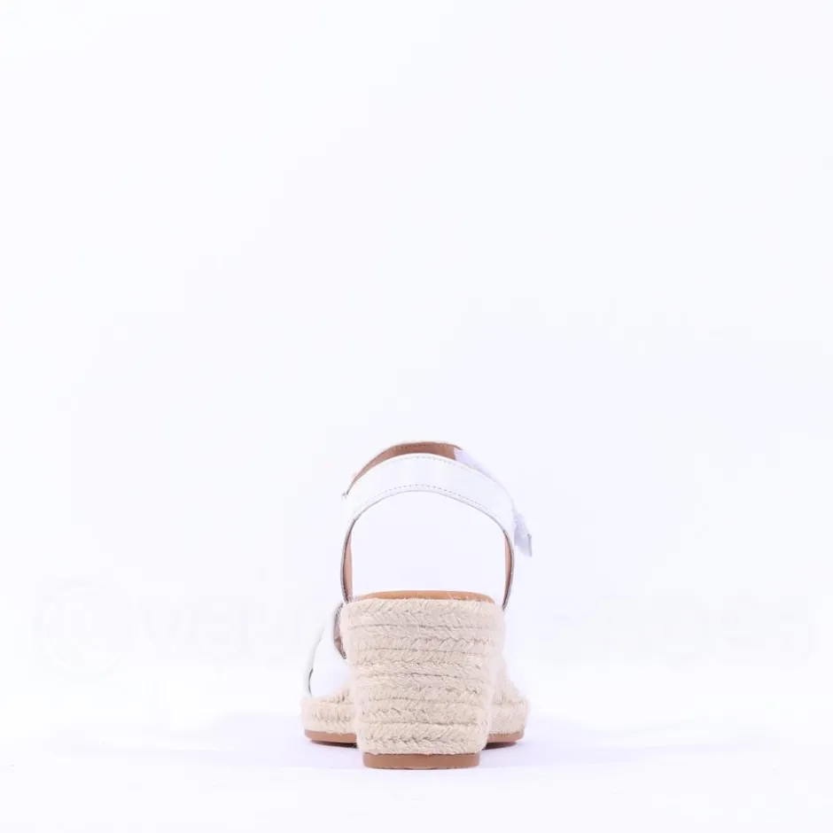 Women Gabor Moon Cross Espadrille Wedge Sandal - White Leather