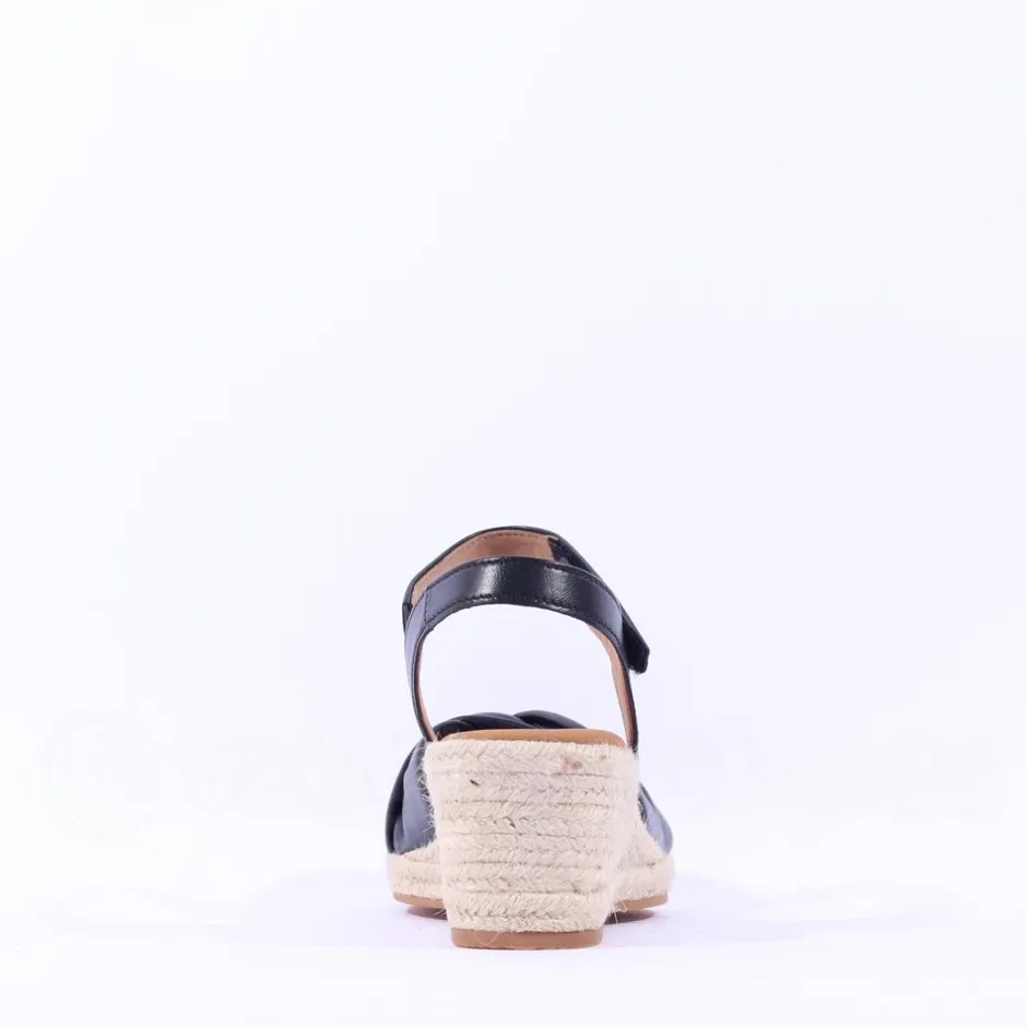 Women Gabor Moon Cross Espadrille Wedge Sandal - Black Leather