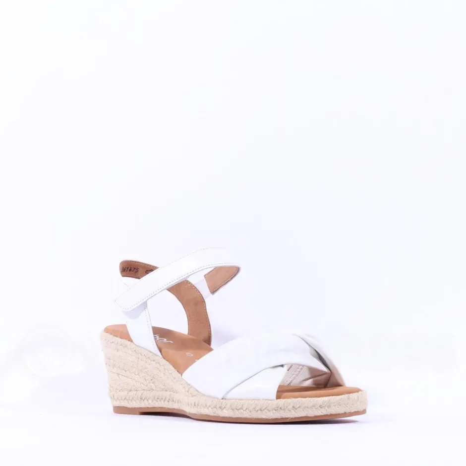 Women Gabor Moon Cross Espadrille Wedge Sandal - White Leather