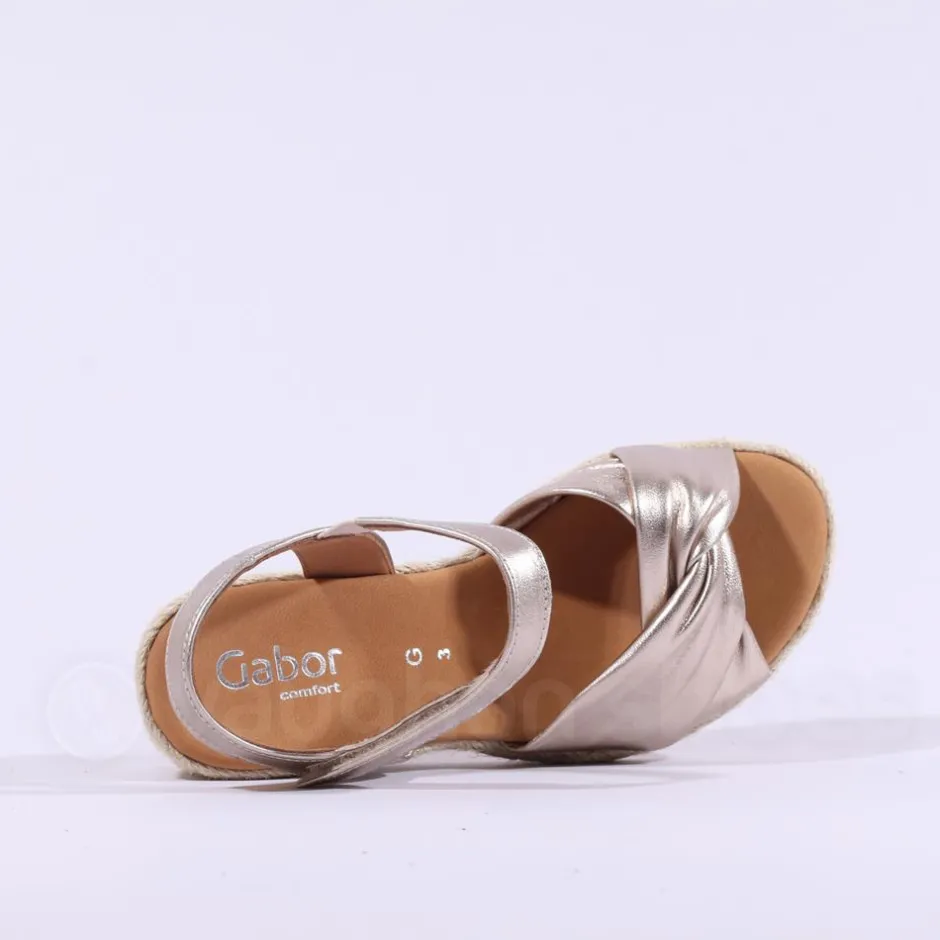 Women Gabor Moon Cross Espadrille Wedge Sandal - Gold Leather