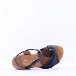 Women Gabor Moon Cross Espadrille Wedge Sandal - Black Leather