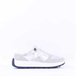 Women Ara New York Side Zip Laced Trainer - White Silver