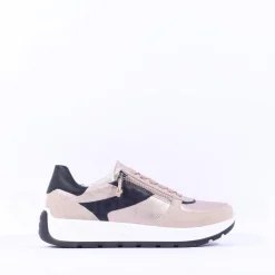 Women Ara New York Side Zip Laced Trainer - Beige Black