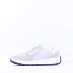 Women Ara New York Side Zip Laced Trainer - White Silver