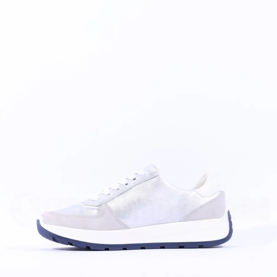 Women Ara New York Side Zip Laced Trainer - White Silver