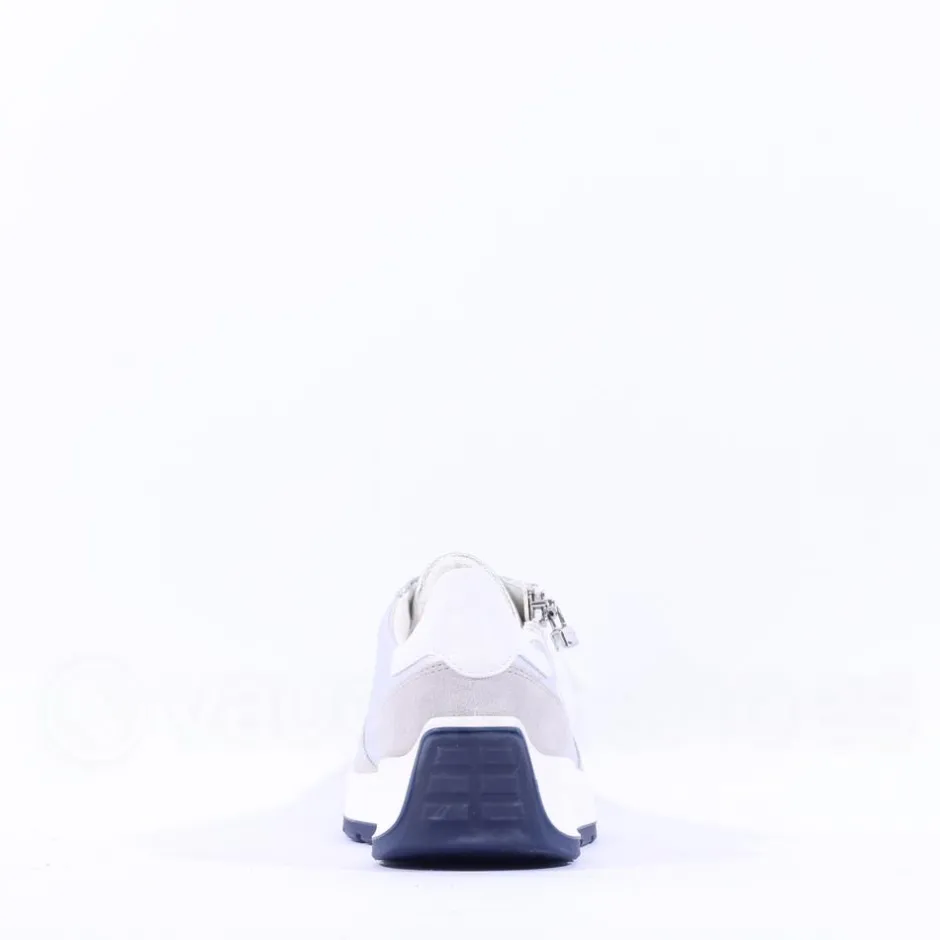 Women Ara New York Side Zip Laced Trainer - White Silver