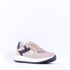 Women Ara New York Side Zip Laced Trainer - Beige Black
