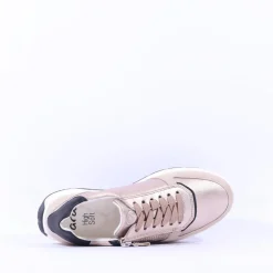Women Ara New York Side Zip Laced Trainer - Beige Black