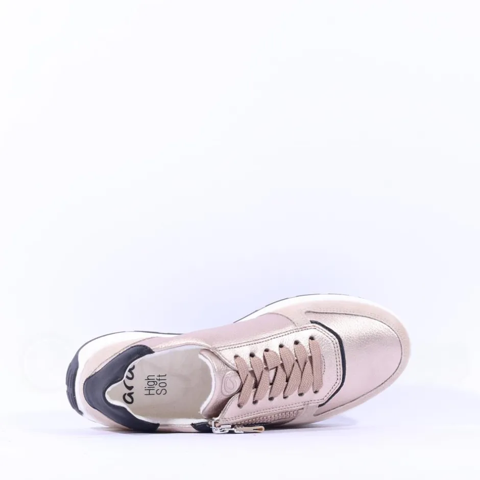 Women Ara New York Side Zip Laced Trainer - Beige Black