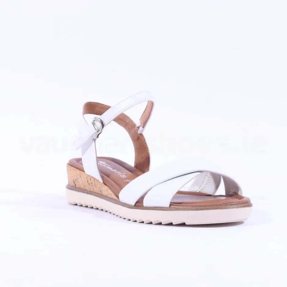 Women Tamaris Nirmala Low Cork Wedge Sandal - White