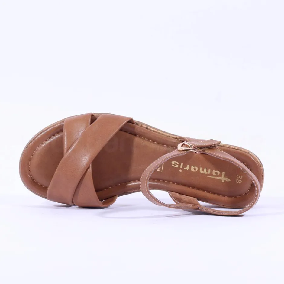 Women Tamaris Nirmala Low Cork Wedge Sandal - Cognac