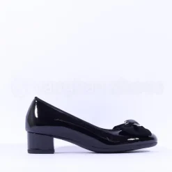 Women Ara Nizza Low Heel Bow Court Shoe - Black Patent