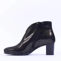 Women Ara Orly Block Heel V Cut Boot - Black Shimmer