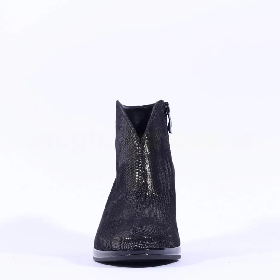 Women Ara Orly Block Heel V Cut Boot - Black Shimmer