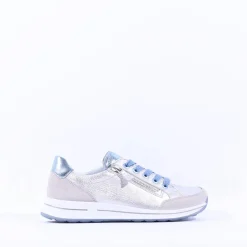 Women Ara Osaka Comfort Laced Trainer Side Zip - Silver Ice