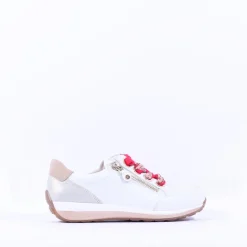 Women Ara Osaka Comfort Laced Trainer Side Zip - White Combi