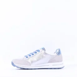 Women Ara Osaka Comfort Laced Trainer Side Zip - Silver Ice