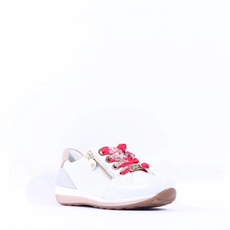 Women Ara Osaka Comfort Laced Trainer Side Zip - White Combi