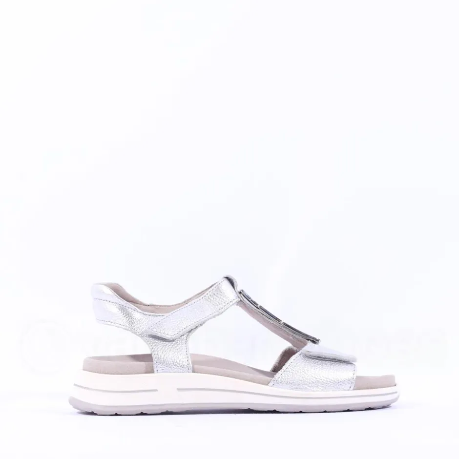 Women Ara Osaka Metal Plate Velcro Sandal - Silver