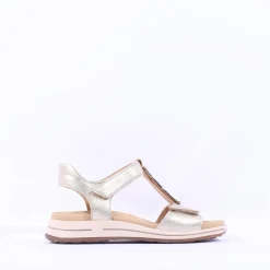 Women Ara Osaka Metal Plate Velcro Sandal - Gold