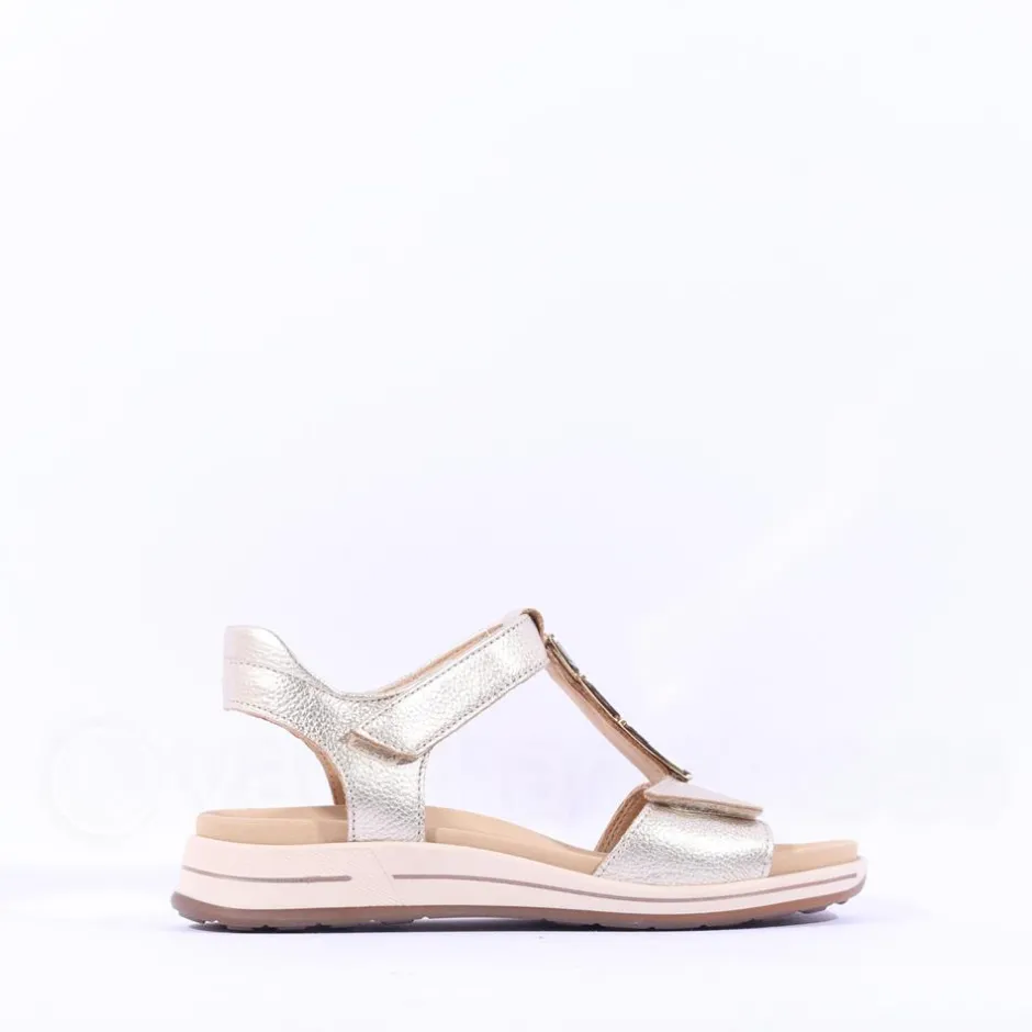 Women Ara Osaka Metal Plate Velcro Sandal - Gold