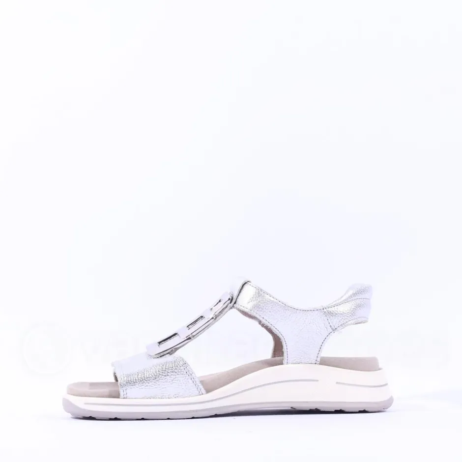 Women Ara Osaka Metal Plate Velcro Sandal - Silver