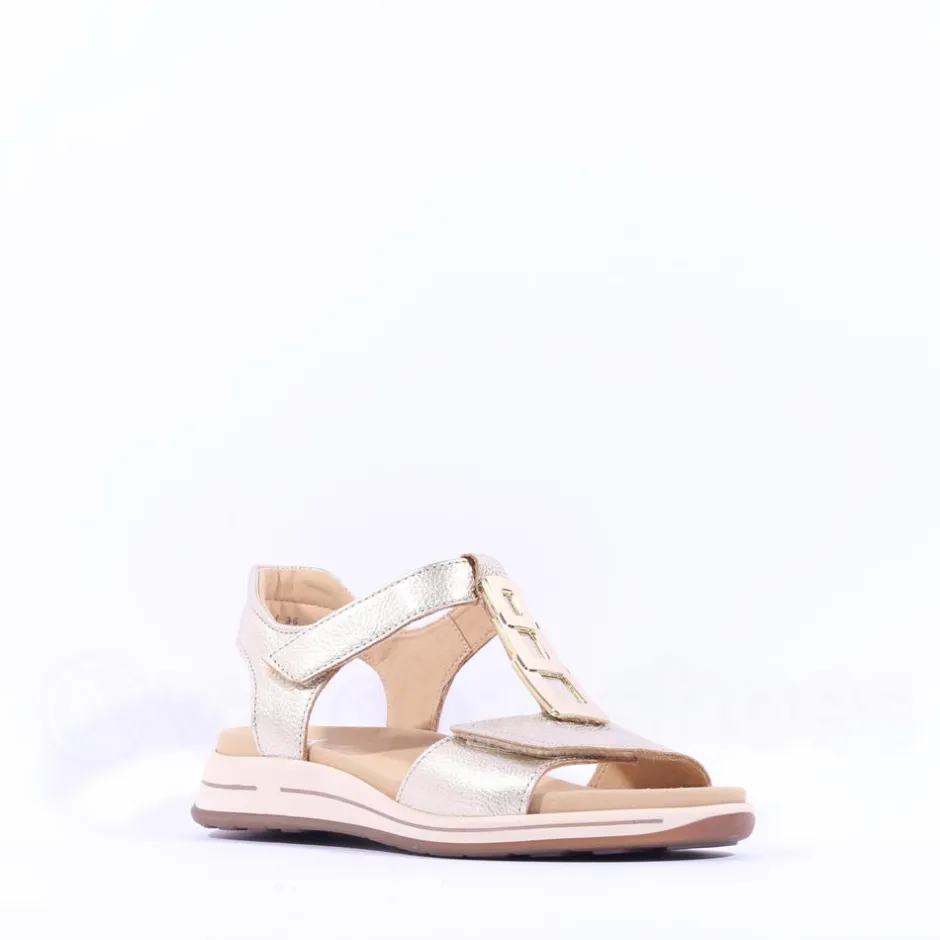 Women Ara Osaka Metal Plate Velcro Sandal - Gold