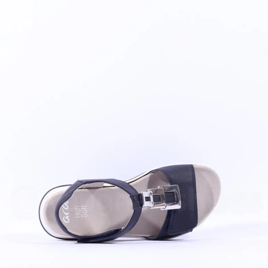 Women Ara Osaka Metal Plate Velcro Sandal - Navy