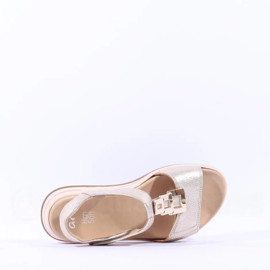 Women Ara Osaka Metal Plate Velcro Sandal - Gold