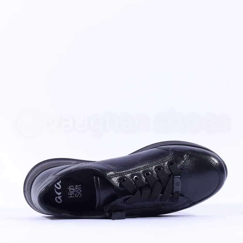 Women Ara Osaka Side Zip Lace Trainer - Black Gold