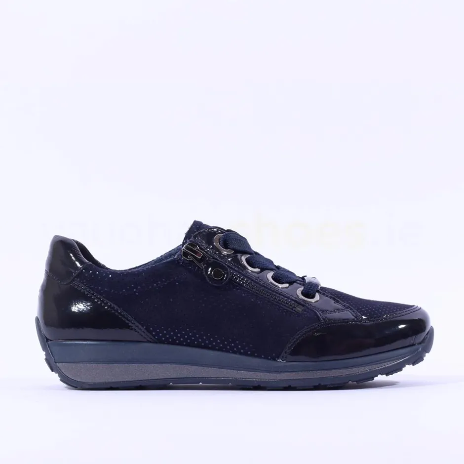 Women Ara Osaka Side Zip Ribbon Lace Trainer - Navy Shimmer